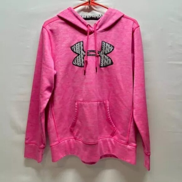 Under Armour Ladies Heathered Pink Pullover Hoodie Size Medium UA Logo Stretch - Picture 9 of 9